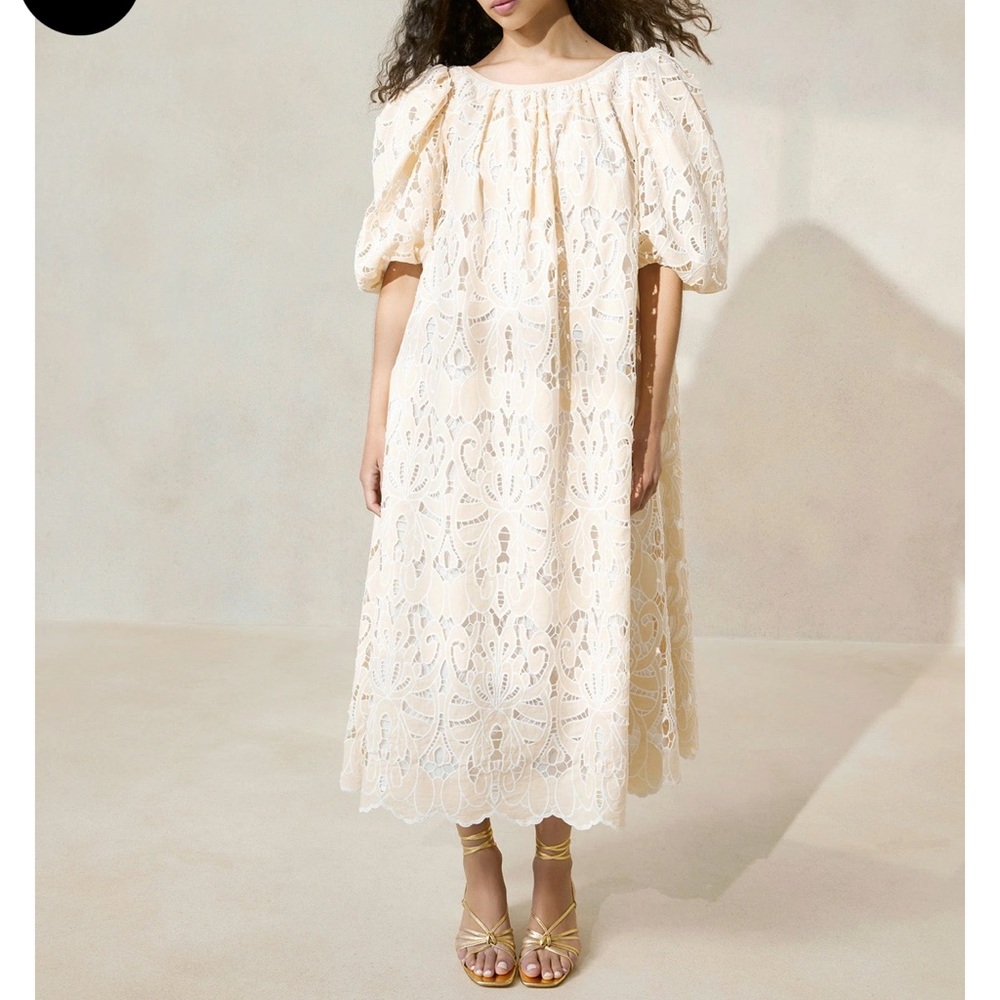 Loeffler Randall Cream Lace Midi Dress